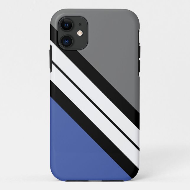 Funda De Case-Mate Para iPhone Rayas de Carreras diagonal azul grisáceo blanco at (Reverso)