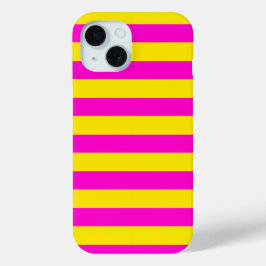 Funda Para iPhone 15 Rayas De Color Rosa Y Amarillo Canario Caliente