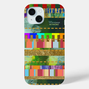 Funda Para iPhone 15 Rayas de colores con su nombre