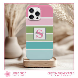 Funda Para iPhone 11 Rayas de colores pastel en negrita con monograma