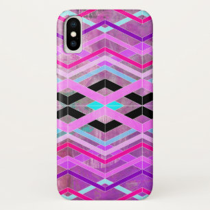 Funda Para iPhone X Rayas de cruce geométrico morado rosa y Aqua