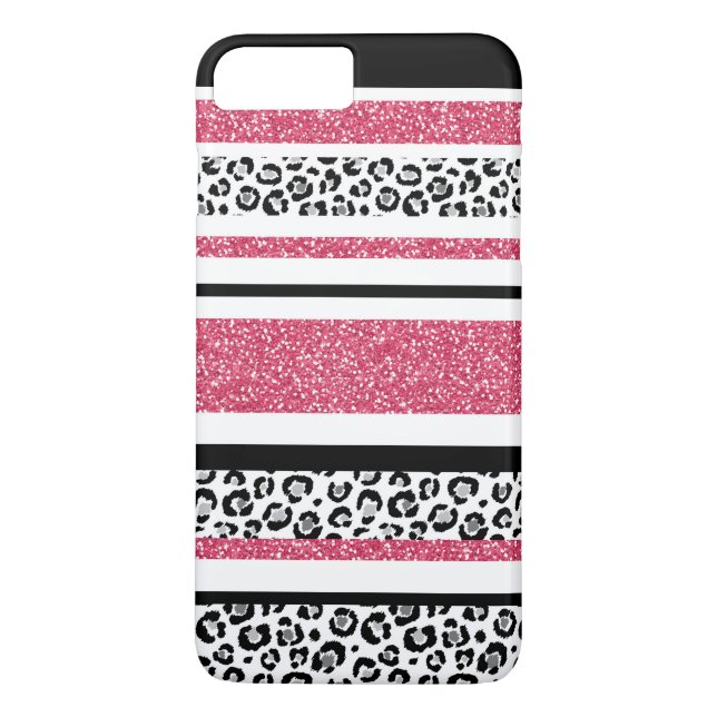 Funda De Case-Mate Para iPhone Rayas de impresión de leopardo purpurina fino rosa (Reverso)