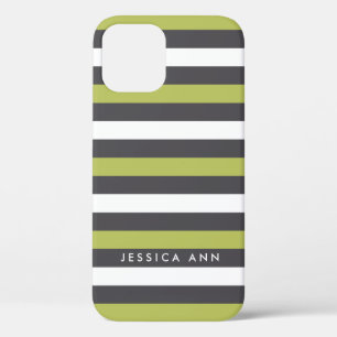 Funda Para iPhone 12 Rayas de Moda blanca gris verde