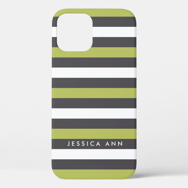 Funda De Case-Mate Para iPhone Rayas de Moda blanca gris verde (Reverso )