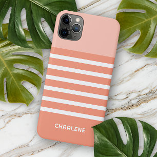 Funda Para iPhone 11 Pro Max Rayas de naranja melocotón salmón coral personaliz