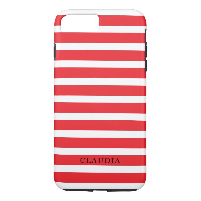 Funda De Case-Mate Para iPhone Rayas de Navidades rojos personalizadas (Reverso)