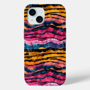 Funda Para iPhone 15 Rayas de tigre de arcoiris acuáticas