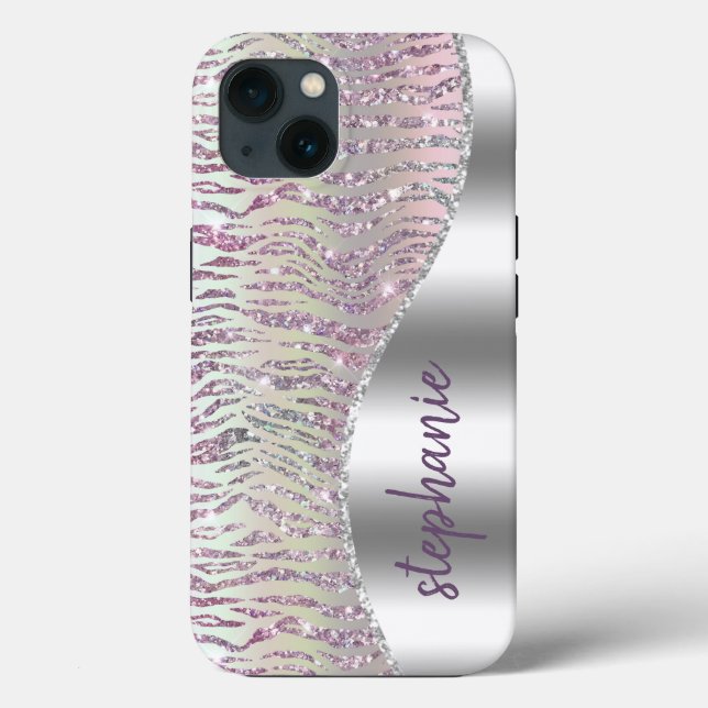 Funda De Case-Mate Para iPhone Rayas de tigre de diamante rosado personalizadas (Reverso )