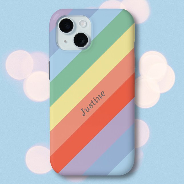 Funda De Case-Mate Para iPhone Rayas diagonales del arcoiris pasteles (Pastel Rainbow Diagonal Stripes Phone Case)