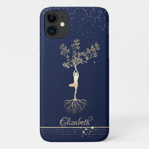 Funda Para iPhone 11 Rayas doradas, azul marino, silueta de tres mujere