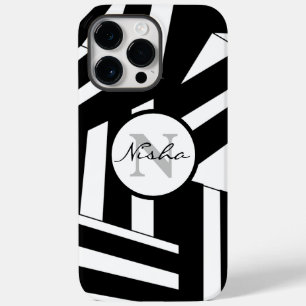 Funda Para iPhone 14 Pro Max De Case-Mate Rayas en blanco y negro Monograma Nombre