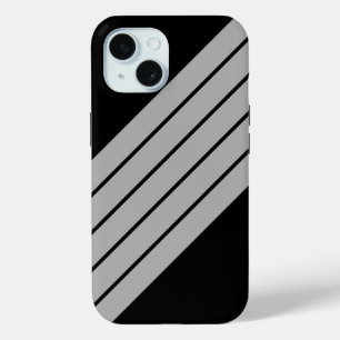 Funda Para iPhone 15 Rayas grises negras rayadas de Carreras retro de l