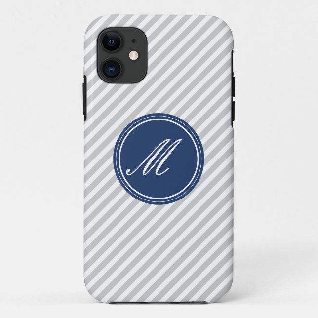 Funda De Case-Mate Para iPhone Rayas grises y blancas con Funda Monograma iPhone  (Reverso)