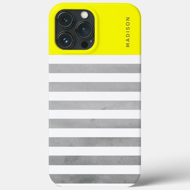 Funda De Case-Mate Para iPhone Rayas horizontales Nombre personalizado amarillo y (Reverso )