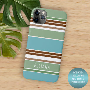 Funda Para iPhone 11 Pro Max Rayas Marrones Verde Salvia Azul Turquesa Marfil P