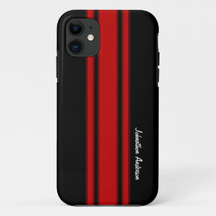 Funda Para iPhone 11 Rayas modernas de las Carreras rojas y negras con