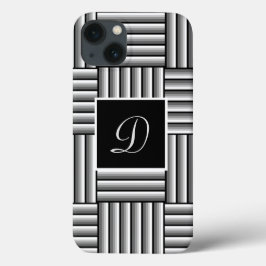 Funda Para iPhone 13 Rayas modernas en negro, blanco y gris - Monograma