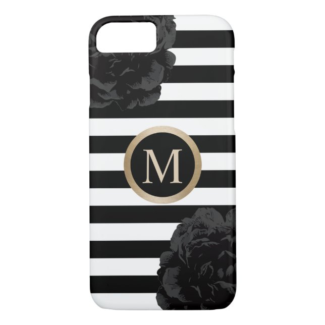 Funda De Case-Mate Para iPhone Rayas modernas florales negras elegantes del (Reverso)