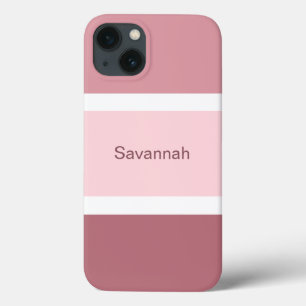 Funda Para iPhone 13 Rayas Modernas Rosa y Blanco Personalizadas