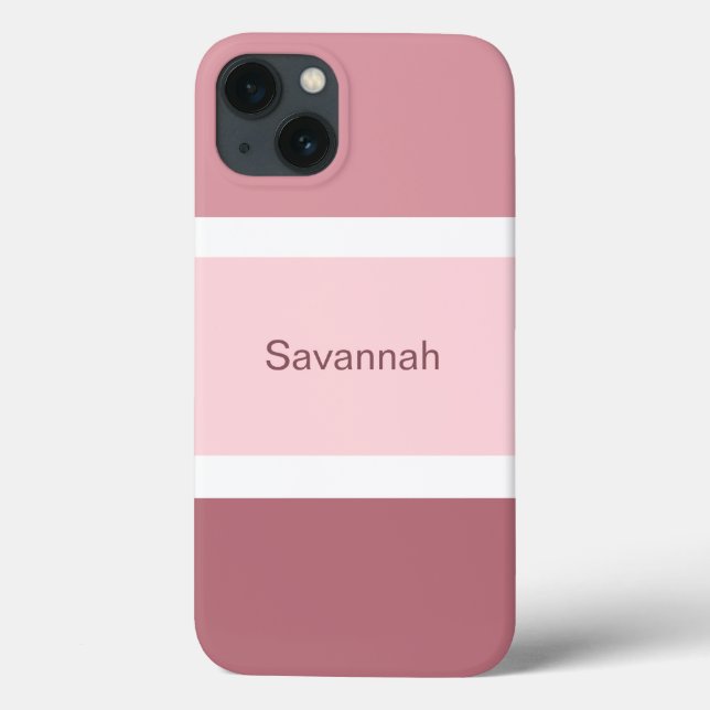 Funda De Case-Mate Para iPhone Rayas Modernas Rosa y Blanco Personalizadas (Reverso)