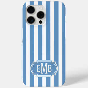 Funda Para iPhone 15 Pro Max Rayas Monogramadas Azules y Blancas