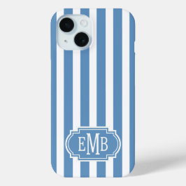 Funda Para iPhone 15 Rayas Monogramadas Azules y Blancas