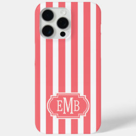 Funda Para iPhone 15 Pro Max Rayas Monogramadas de Coral y Blanco
