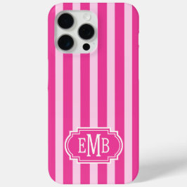Funda Para iPhone 15 Pro Max Rayas Monogramadas Rosa Fuerte y Rosa