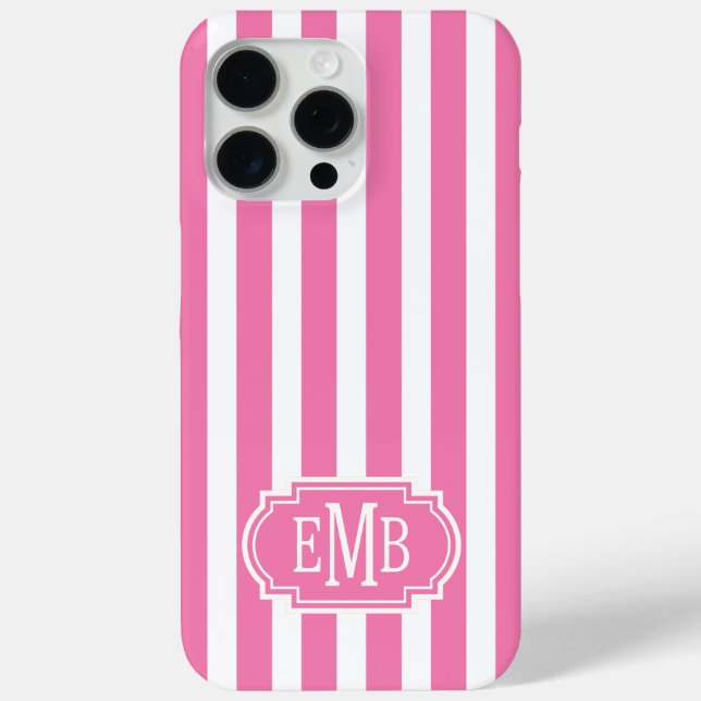 Funda De Case-Mate Para iPhone Rayas Monogramadas Rosas y Blancas (Reverso )