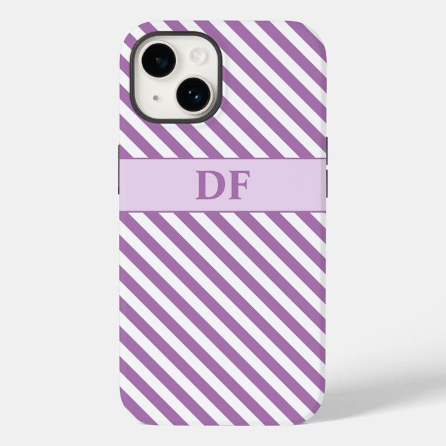 Funda De Case-Mate Para iPhone Rayas moradas/blancas monogramadas (Reverso )