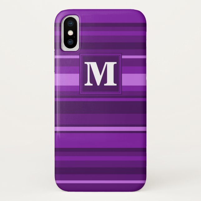 Funda De Case-Mate Para iPhone Rayas moradas monográficas (Reverso)