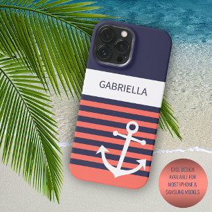 Funda Para iPhone 14 Pro Max De Case-Mate Rayas naranjas blancas azul marino personalizadas