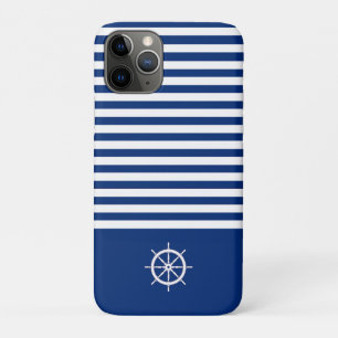 Funda Para iPhone 11 Pro Rayas náuticas+Barcos Rueda Azul+Blanco