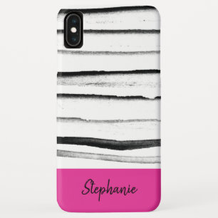 Funda Para iPhone XS Max Rayas negras de color rosa y acuático personalizad