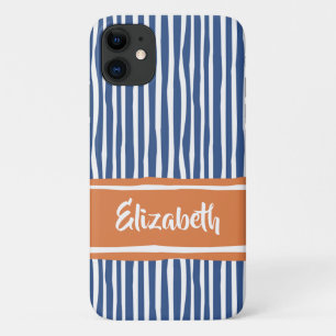 Funda Para iPhone 11 Rayas Onduladas Artísticas Naranja y Azul con Nomb