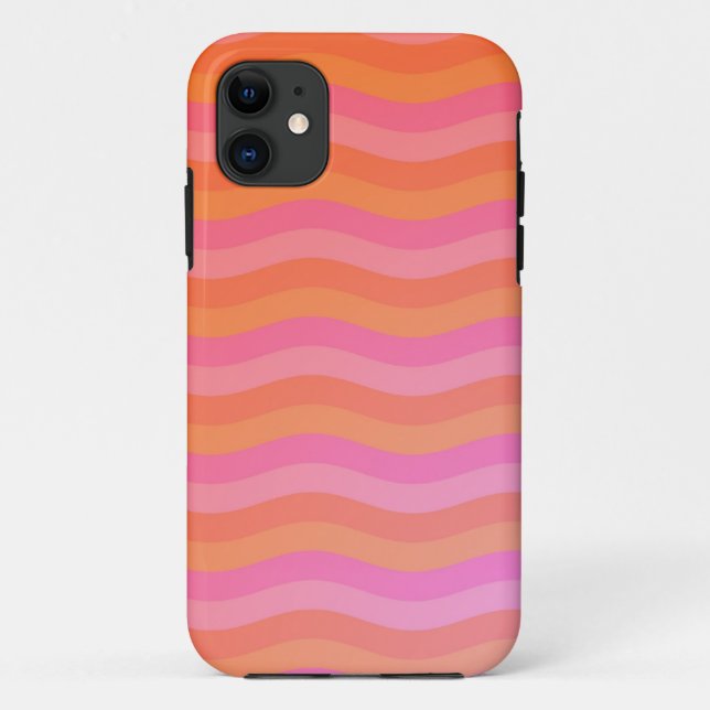 Funda De Case-Mate Para iPhone Rayas onduladas naranjas y rosas (Reverso)