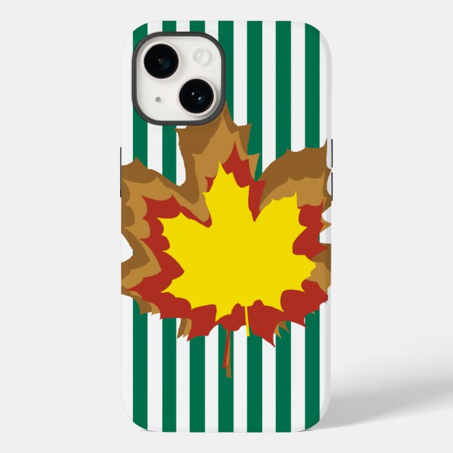 Funda De Case-Mate Para iPhone Rayas otoñales esmeraldas con hojas (Reverso )
