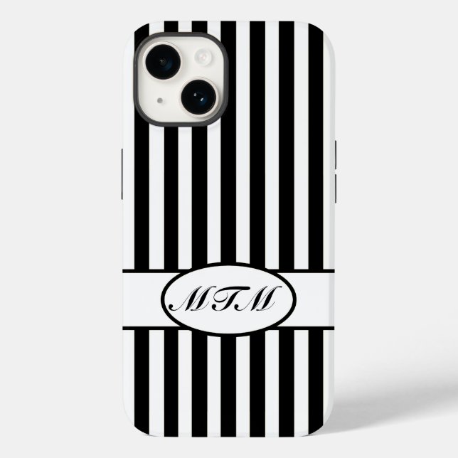 Funda De Case-Mate Para iPhone Rayas otoñales negras con monograma (Reverso )