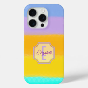 Funda Para iPhone 15 Pro Rayas Pastel Arcoiris   Monograma de la carta inic