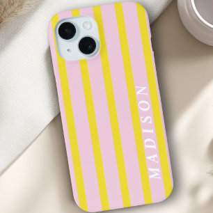 Funda Para iPhone 15 Rayas Personalizadas Amarillo Rosa