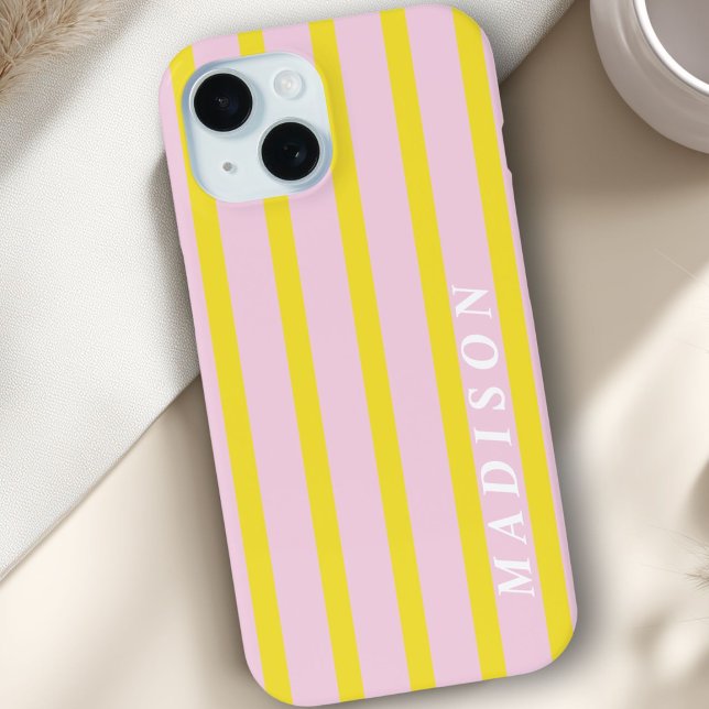 Funda De Case-Mate Para iPhone Rayas Personalizadas Amarillo Rosa (Custom Stripes Yellow Pink Case-Mate iPhone Case)