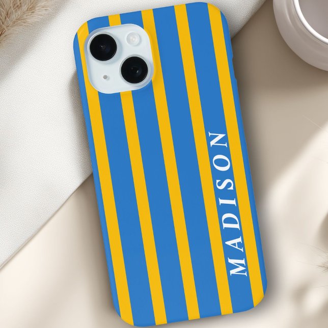 Funda De Case-Mate Para iPhone Rayas Personalizadas Azul Amarillo (Custom Stripes Blue Yellow Case-Mate iPhone Case)