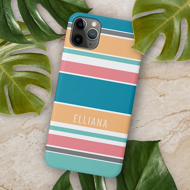 Funda De Case-Mate Para iPhone Rayas personalizadas azul turquesa amarillo solead (Subido por el creador)