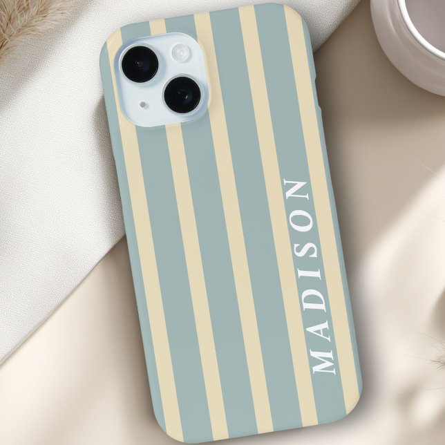 Funda De Case-Mate Para iPhone Rayas Personalizadas Beige Azul (Custom Stripes Beige Blue Case-Mate iPhone Case)