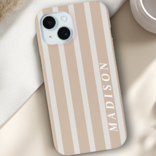 Funda Para iPhone 15 Rayas Personalizadas Beige Crema