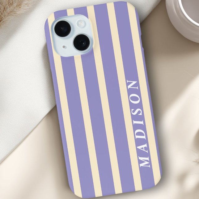 Funda De Case-Mate Para iPhone Rayas Personalizadas Beige Morado (Custom Stripes Beige Purple Case-Mate iPhone Case)