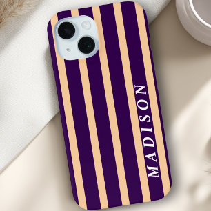 Funda Para iPhone 15 Rayas Personalizadas Beige Púrpura Oscuro