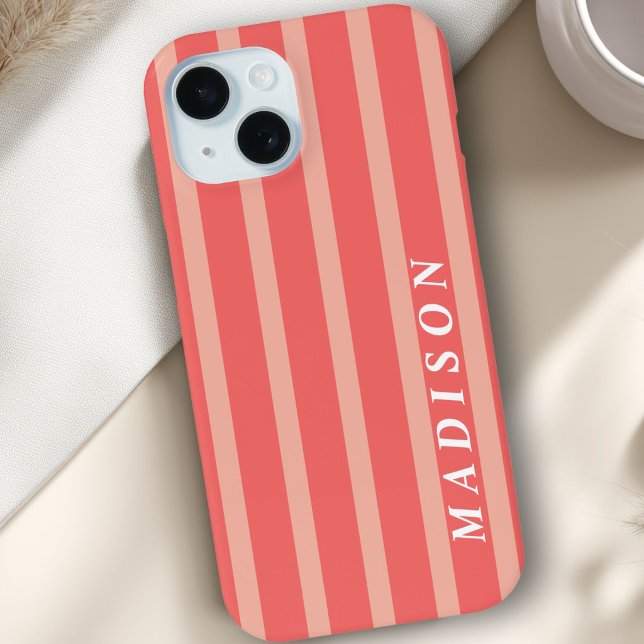 Funda De Case-Mate Para iPhone Rayas Personalizadas Coral (Custom Stripes Coral Case-Mate iPhone Case)