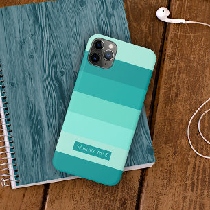 Funda Para iPhone 11 Pro Max Rayas personalizadas de aqua turquesa azul verde