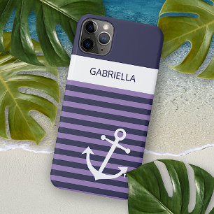 Funda Para iPhone 11 Pro Max Rayas personalizadas de azul marino oscuro blanco
